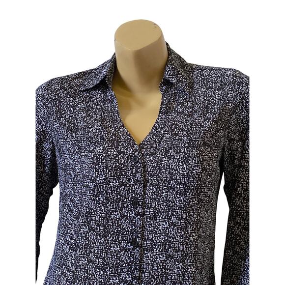EXPRESS Womens Size Small Black White Convertible Portofino Button Front Shirt - Picture 5 of 9